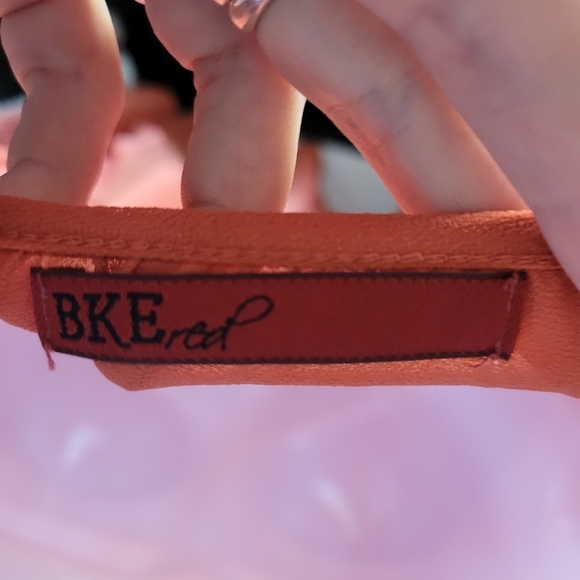 BKE Red Small Orange Long Sleeve Blouse V-neck Chiffon Sheer Boho Bohemian - Picture 6 of 6